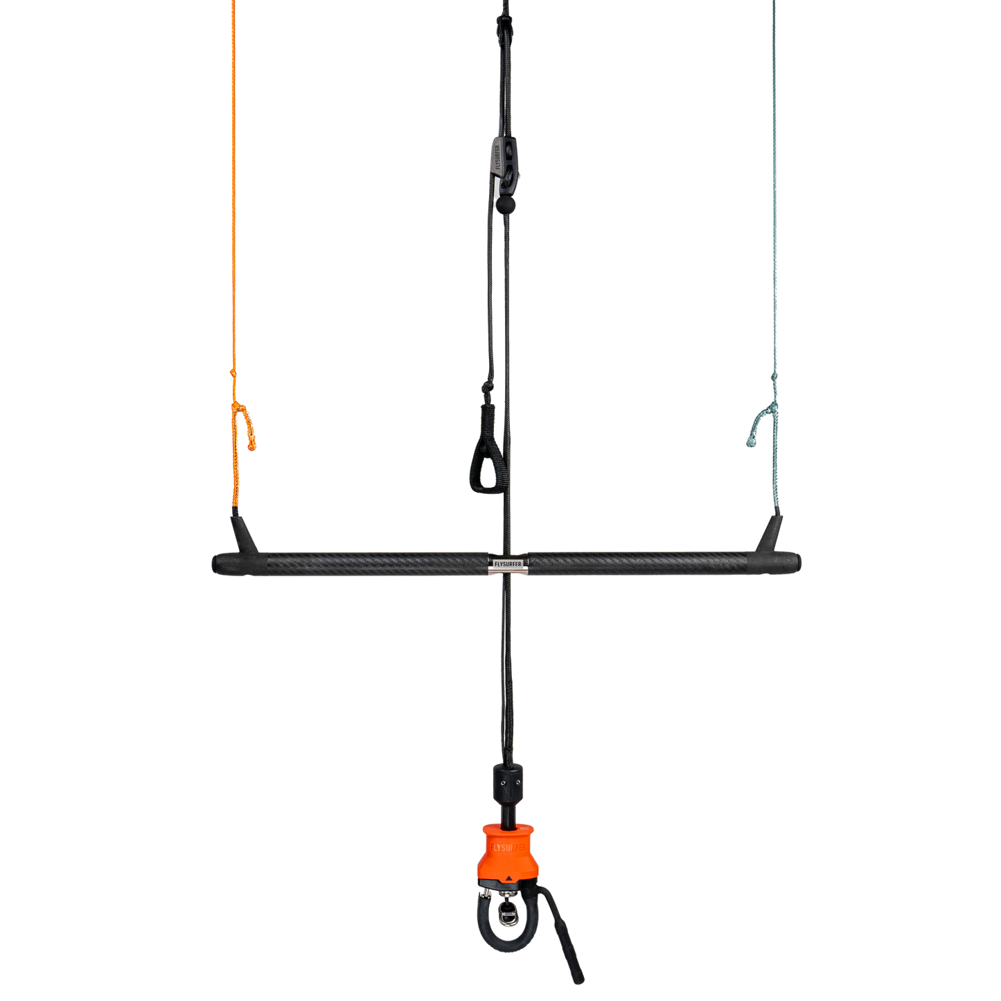 Komandna palica za kajtanje Flysurfer s štirimi vrvmi, varnostnim sistemom in oranžnim quick release mehanizmom – primerna za vse vrste kajtov in stilov vožnje.